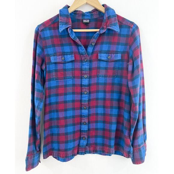 Patagonia Women's Blue Red Plaid Flannel Button Down Shirt 4 Long Sleeve Flannel - Picture 1 of 6